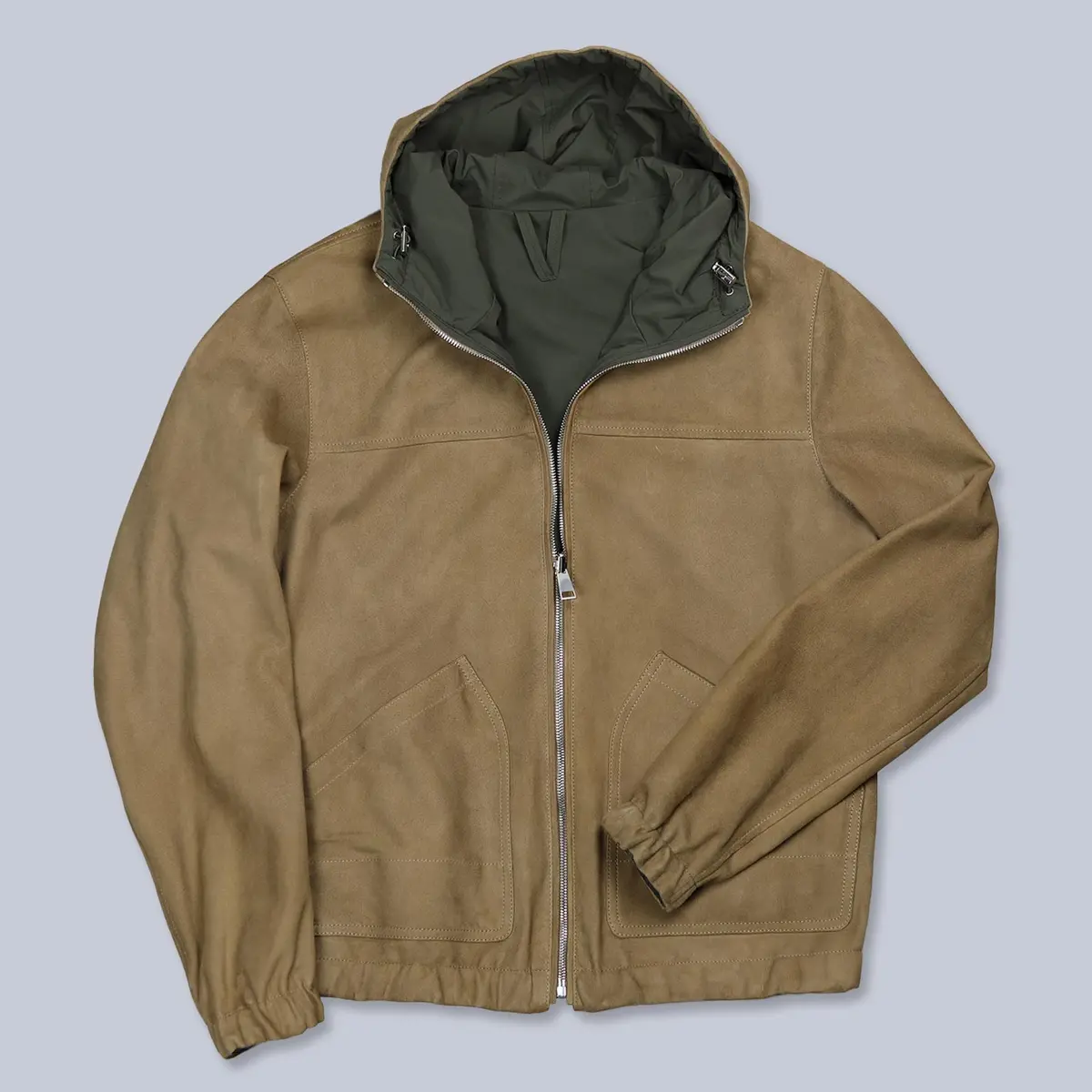 Beige Green Reversible Hooded Jacket 1