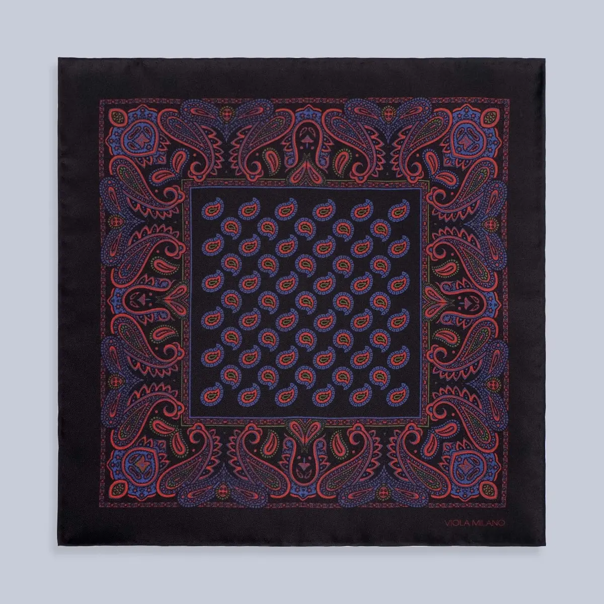 Midnight Blue Red Printed Silk Pocket Square 1