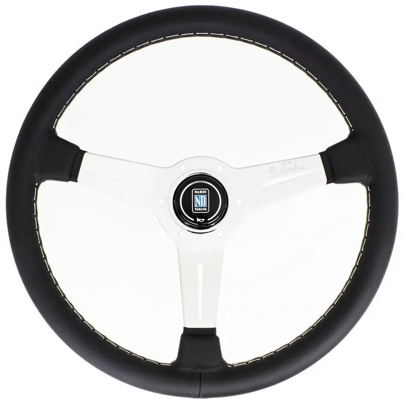 Nardi Classic Nd36 Steering Wheel, Black Leather, Satin Spokes, Grey Stitching, 40Mm Dish 1