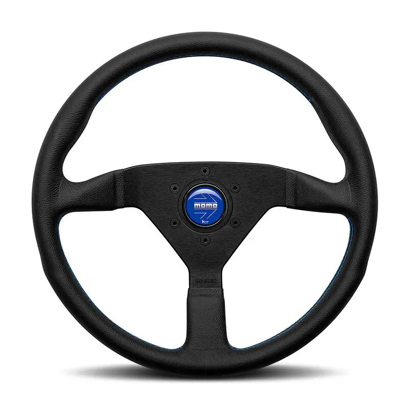Momo Montecarlo Steering Wheel (40 Mm Dish), Black Leather, Blue Stitching - 35 Cm 1