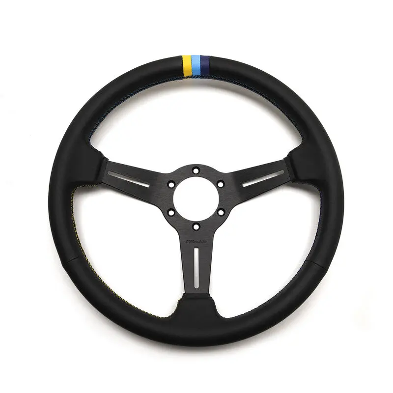 Greddy Sports "Medium Type" Steering Wheel (47 Mm Dish), Black Leather, Black Spokes - 340 Mm 1