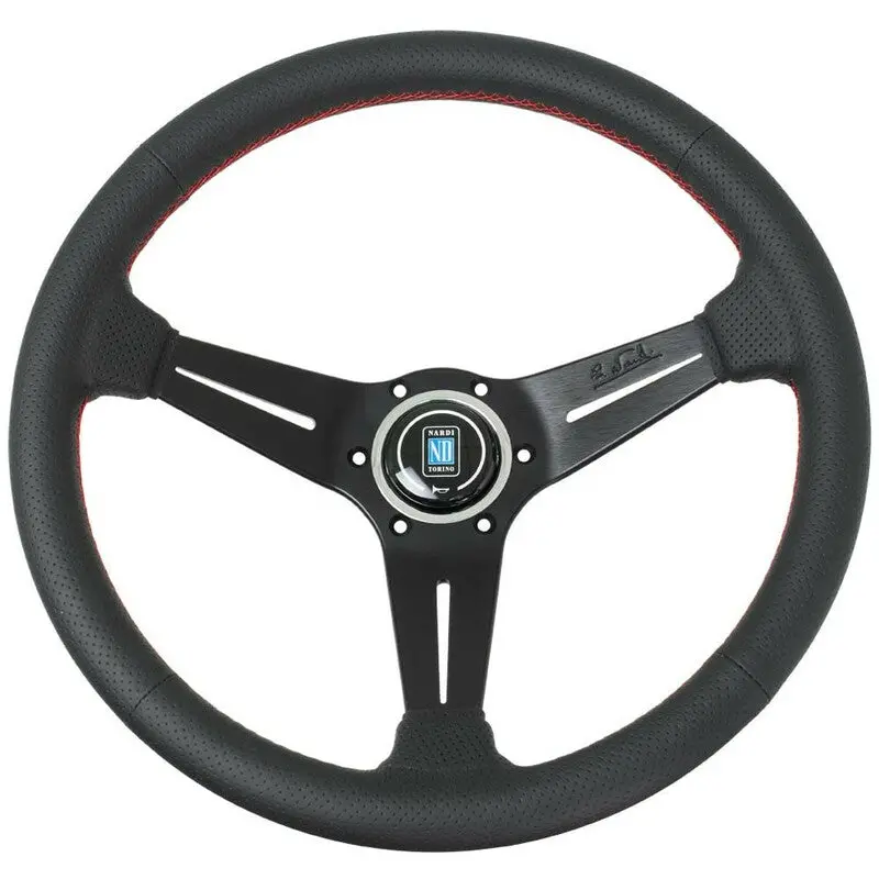 Nardi Classic Nd36 Steering Wheel, Black Perforated Leather, Black Spokes, Red Stitching, 40 Mm Dish 1