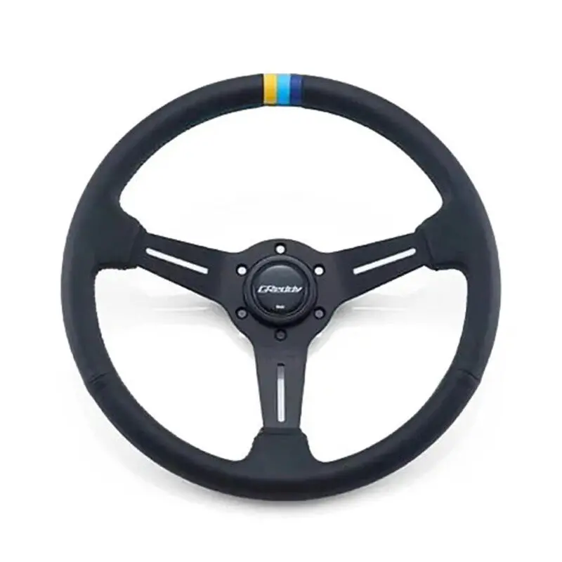 Greddy Sports "Deep Type" Steering Wheel (80 Mm Dish), Black Leather, Black Spokes - 340 Mm 1