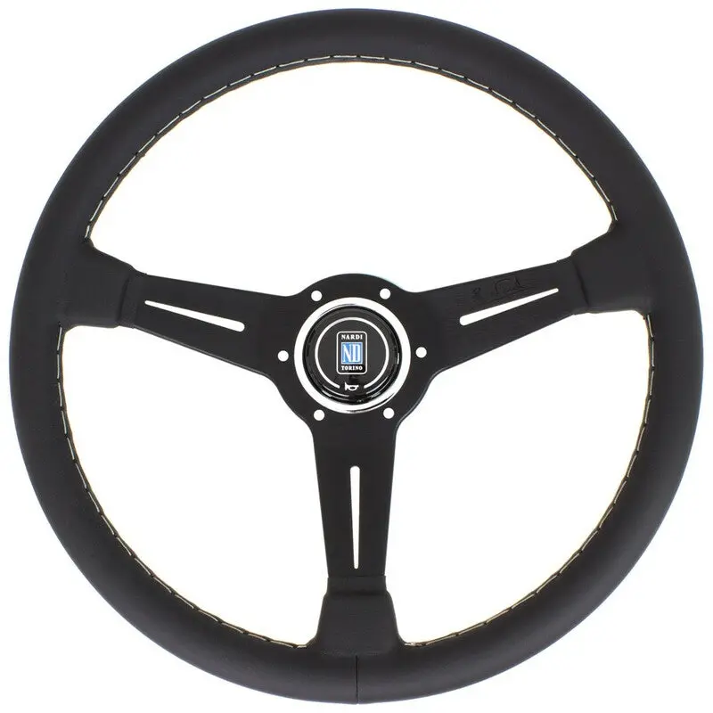 Nardi Classic Nd36 Steering Wheel, Black Leather, Black Spokes, Grey Stitching, 40Mm Dish 1