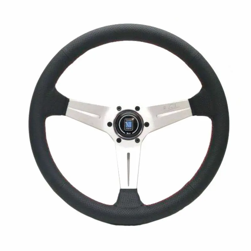 Nardi Deep Corn Steering Wheel, Black Perforated Leather, Satin Spokes, Red Stitching, 75 Mm Dish, Ø35 Cm 1