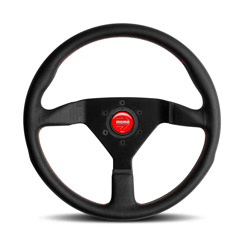 Momo Montecarlo Steering Wheel (40 Mm Dish), Black Leather, Red Stitching - 35 Cm 1