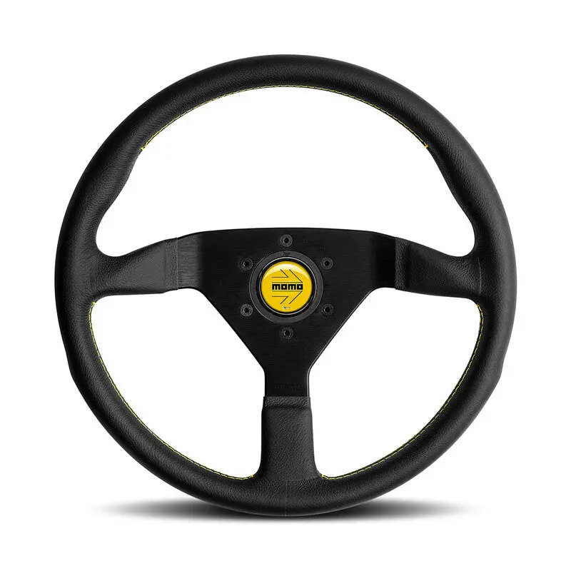 Momo Montecarlo Steering Wheel (40 Mm Dish), Black Leather, Yellow Stitching - 35 Cm 1