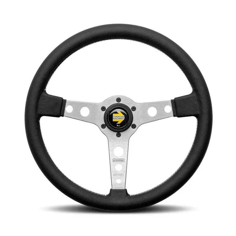 Momo Prototipo Steering Wheel (37 Mm Dish), Black Leather, Aluminium Spokes - 37 Cm 1