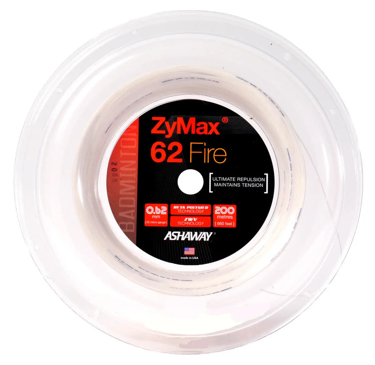 Ashaway Zymax 62 Fire Badminton String Reel (200M) 1